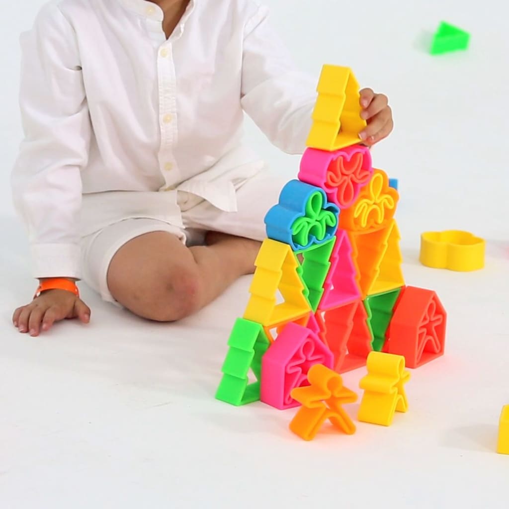 dëna Silicone Toy Set Kids. Houses & Trees Neon 54 pcs