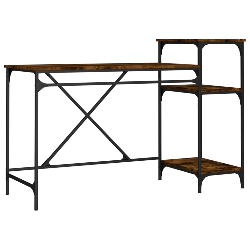 vidaXL Desk with Shelves Smoked Oak 135x50x90 cm Engineered Wood&Iron