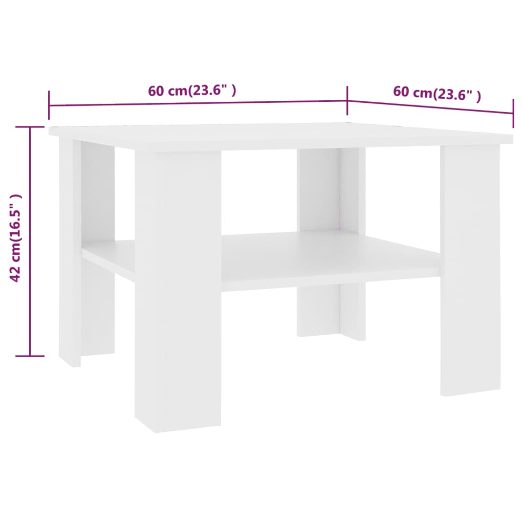 vidaXL Coffee Table White 60x60x42 cm Engineered Wood