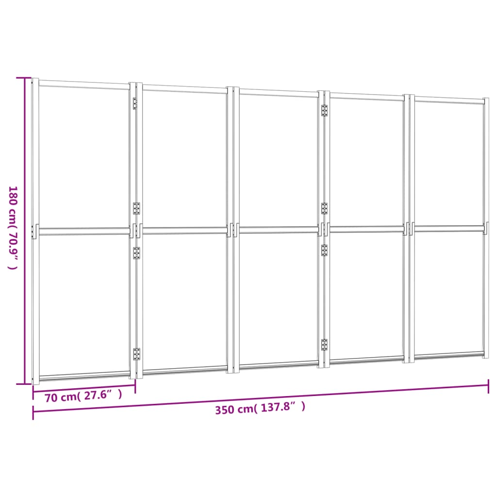 vidaXL 5-Panel Room Divider Cream White 350x180 cm