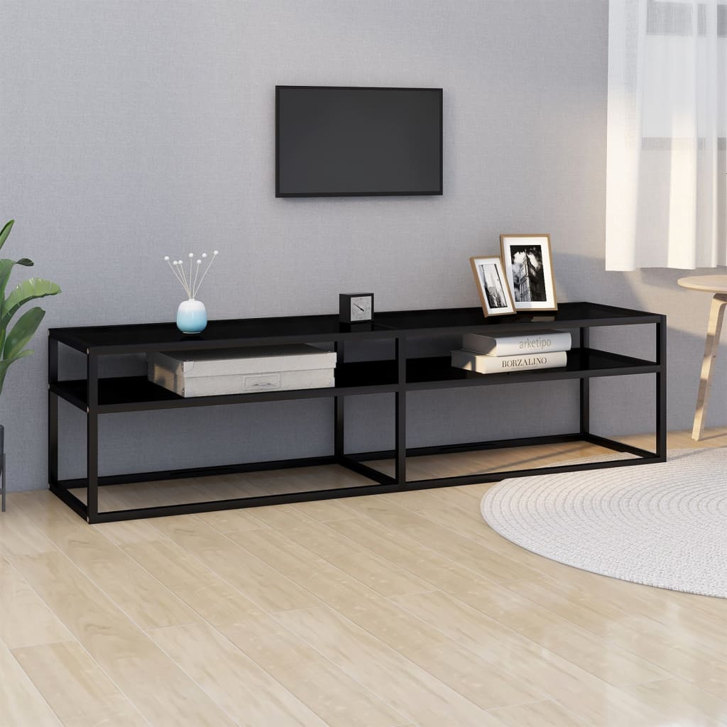vidaXL TV Cabinet Black 160x40x40.5 cm Tempered Glass