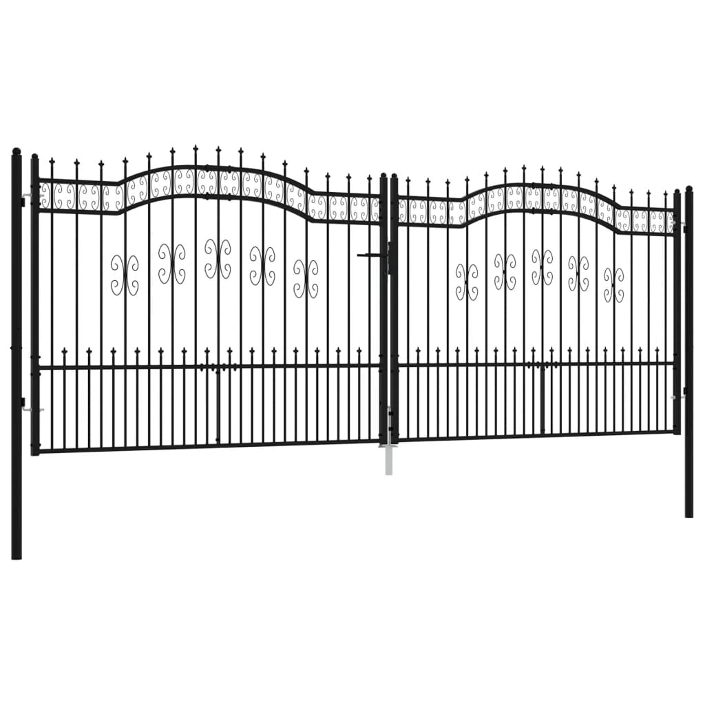 vidaXL Fence Gate with Spear Top Black 406x198 cm Powder-coated Steel