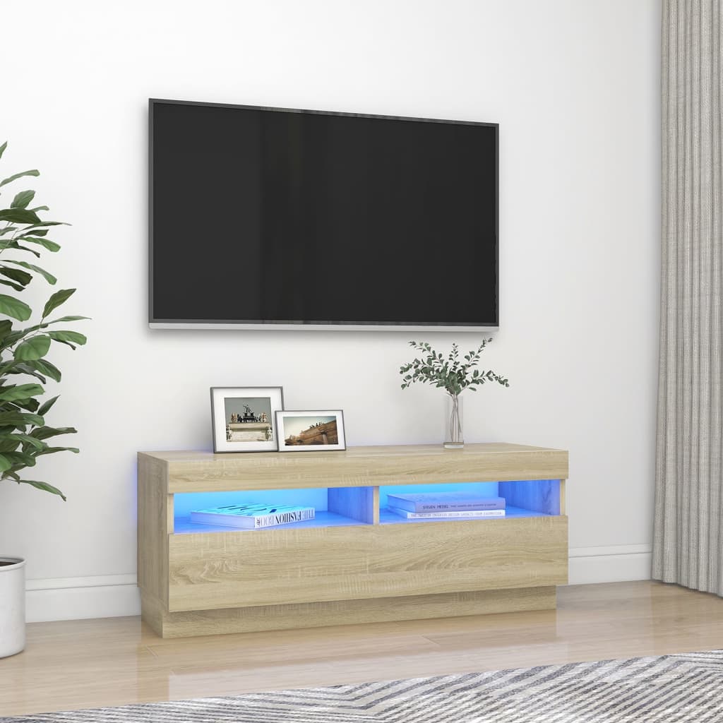 vidaXL TV Cabinet with LED Lights Sonoma Oak 100x35x40 cm