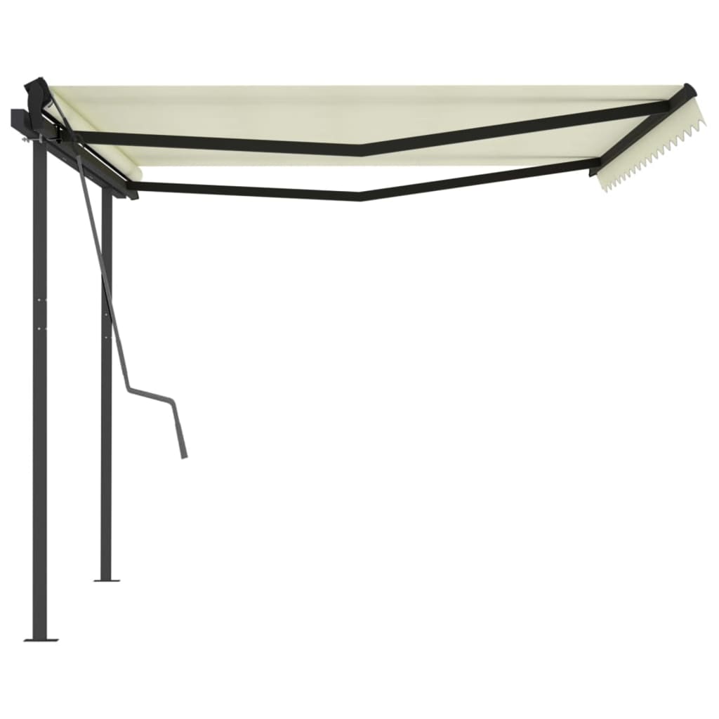 vidaXL Manual Retractable Awning with Posts 4x3 m Cream