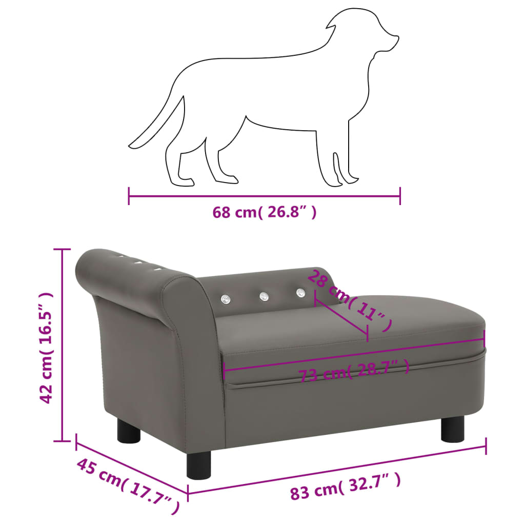 vidaXL Dog Sofa Grey 83x45x42 cm Faux Leather