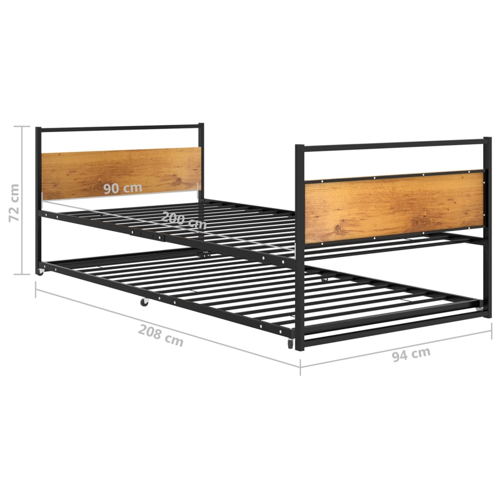 vidaXL Pull-out Bed Frame Black Metal 90x200 cm
