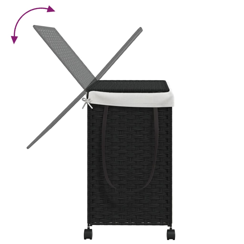 vidaXL Laundry Basket with Wheels Black 60x35x60.5 cm Rattan