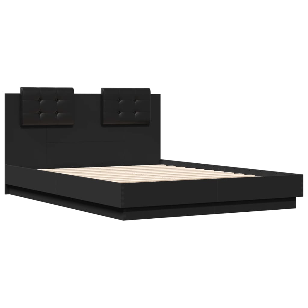 vidaXL Bed Frame with Headboard and LED Lights Black 120x190 cm Small Double