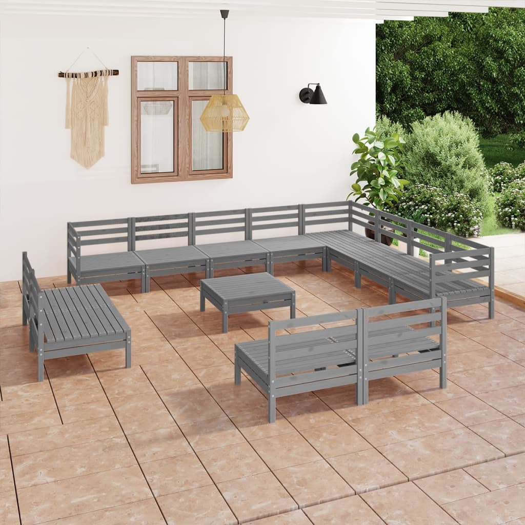 vidaXL 13 Piece Garden Lounge Set Solid Wood Pine Grey
