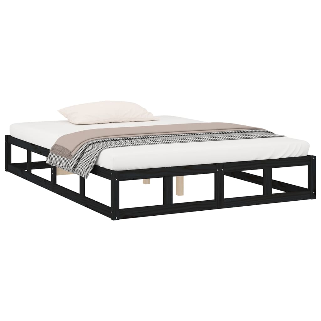 vidaXL Bed Frame Black 135x190 cm Double Solid Wood
