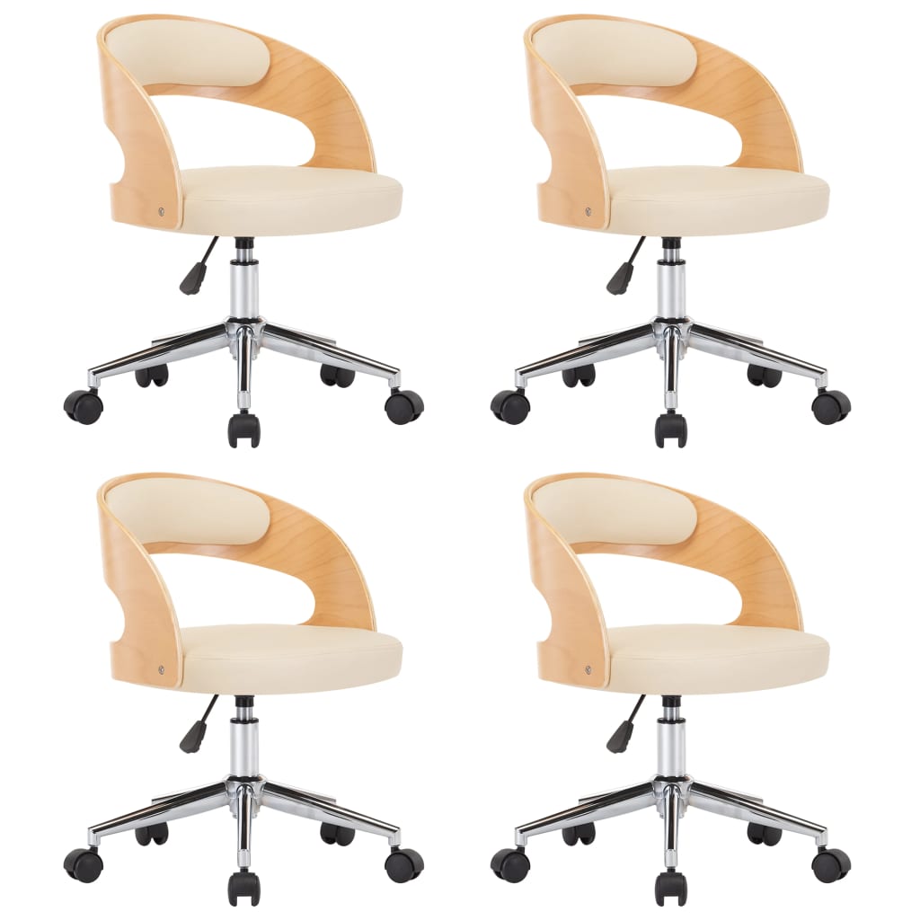 vidaXL Swivel Dining Chairs 4 pcs Cream Bent Wood and Faux Leather