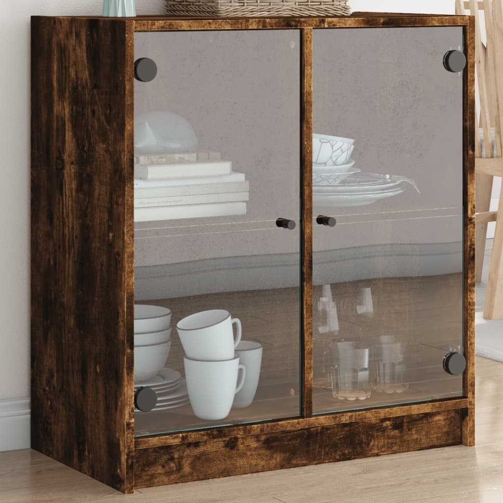 vidaXL Side Cabinet with Glass Doors Smoked Oak 68x37x75.5 cm