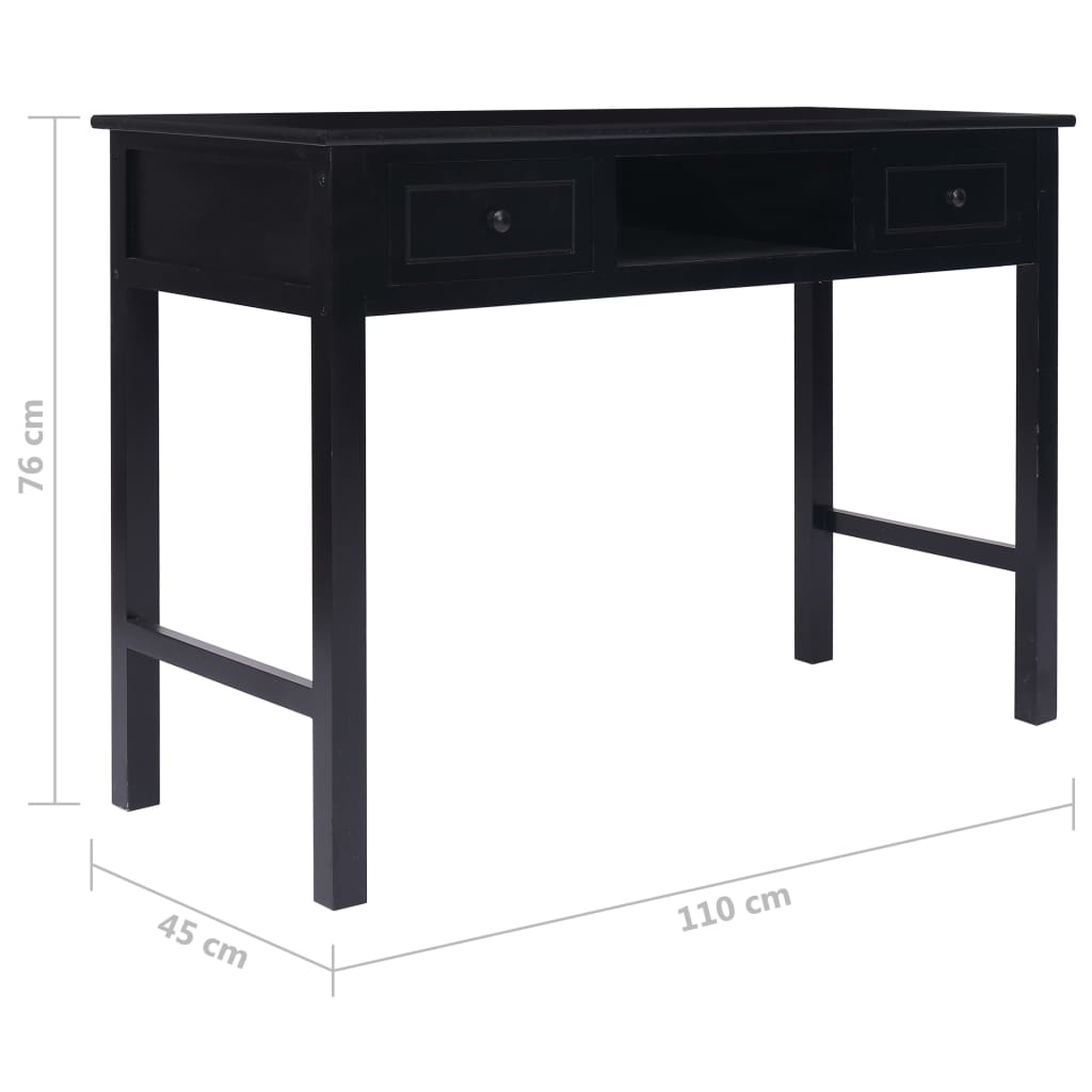 vidaXL Writing Desk Black 110x45x76 cm Wood