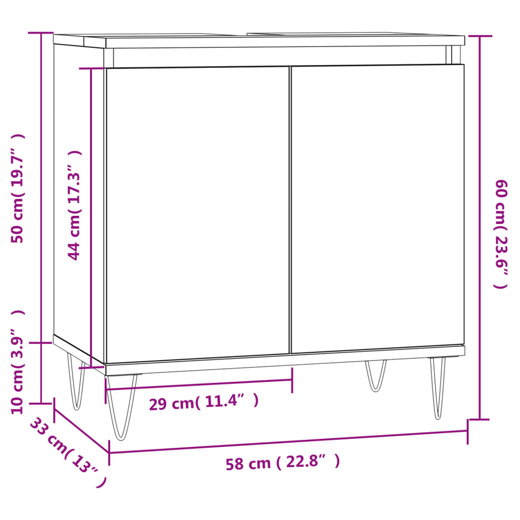 vidaXL Bathroom Cabinet Grey Sonoma 58x33x60 cm Engineered Wood