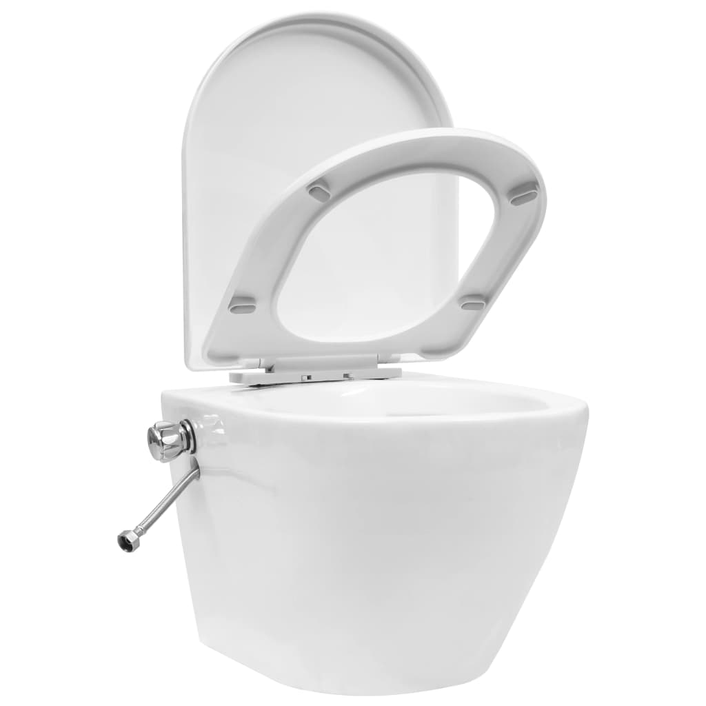 vidaXL Wall Hung Rimless Toilet with Bidet Function Ceramic White