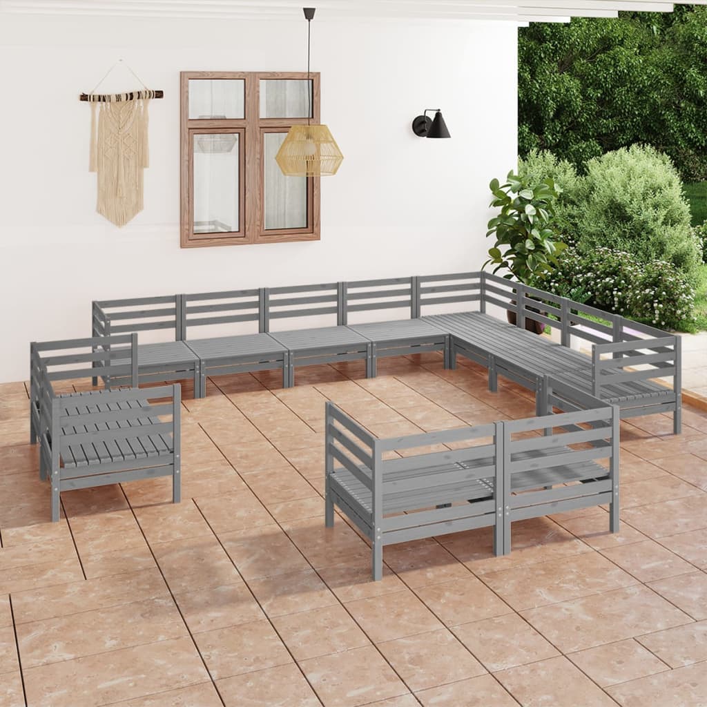 vidaXL 12 Piece Garden Lounge Set Solid Pinewood Grey