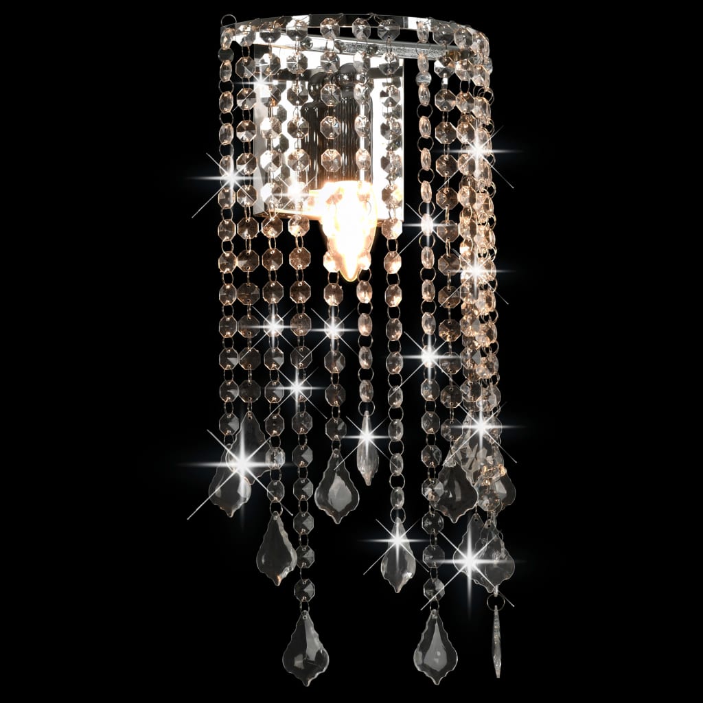 vidaXL Wall Lamp with Crystal Beads Silver Rectangular E14 Bulbs