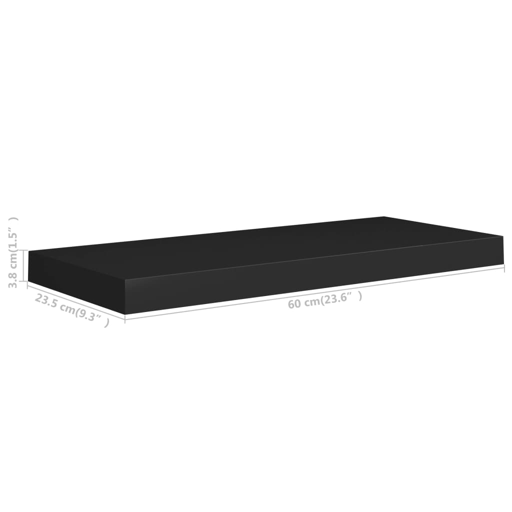 vidaXL Floating Wall Shelf Black 60x23.5x3.8 cm MDF