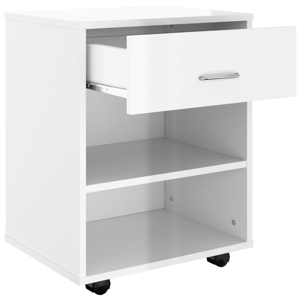 vidaXL Rolling Cabinet High Gloss White 46x36x59 cm Engineered Wood