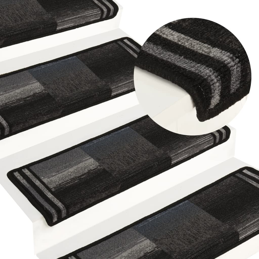 vidaXL Stair Mats Self-adhesive 15 pcs 65x21x4 cm Black and Grey