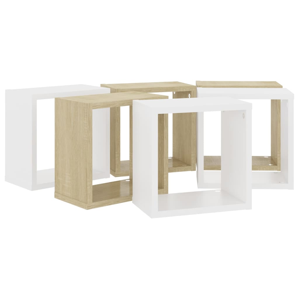 vidaXL Wall Cube Shelves 6 pcs White and Sonoma Oak 26x15x26 cm