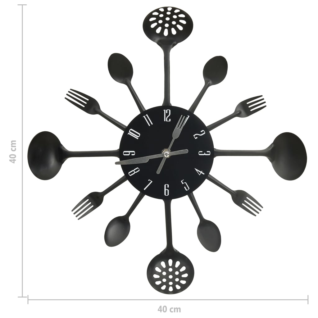 vidaXL Wall Clock with Spoon and Fork Design Black 40 cm Aluminium