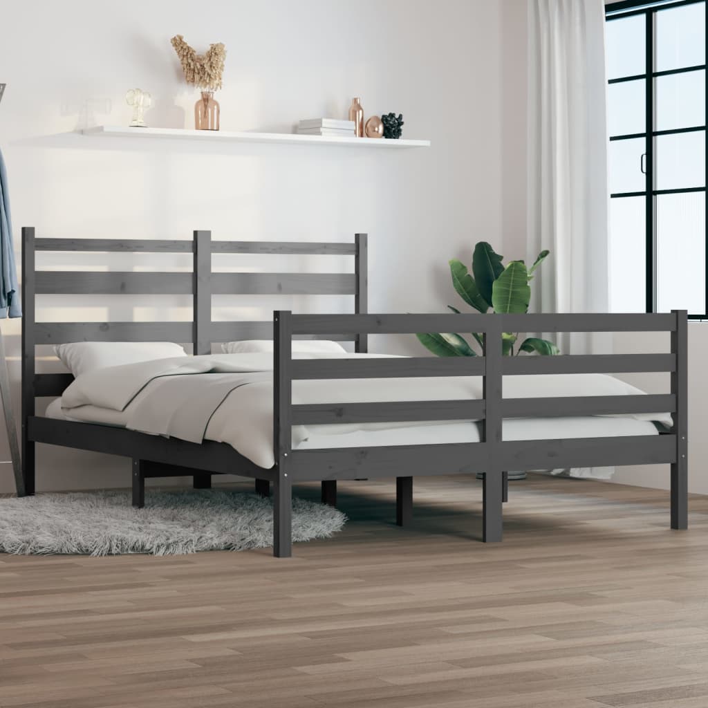 vidaXL Bed Frame Solid Wood Pine 160x200 cm Grey