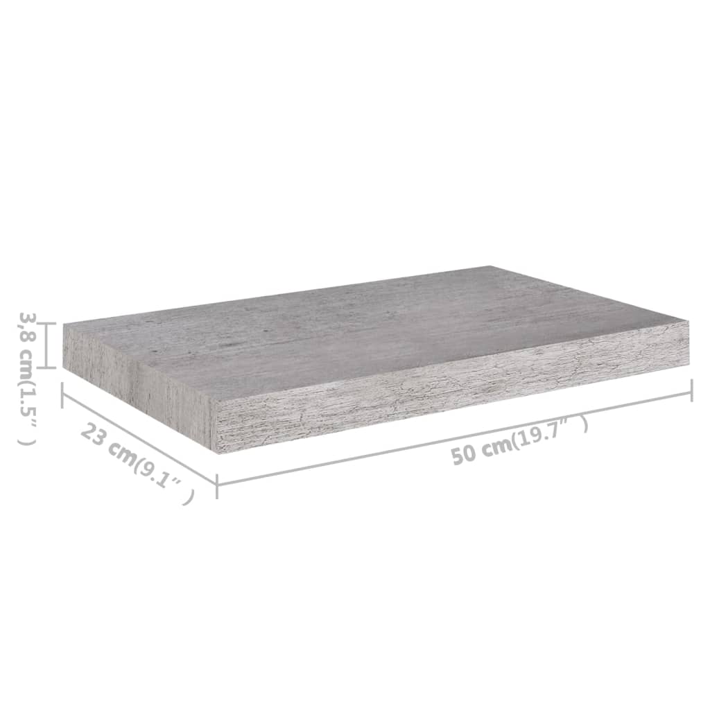 vidaXL Floating Wall Shelves 2 pcs Concrete Grey 50x23x3.8 cm MDF