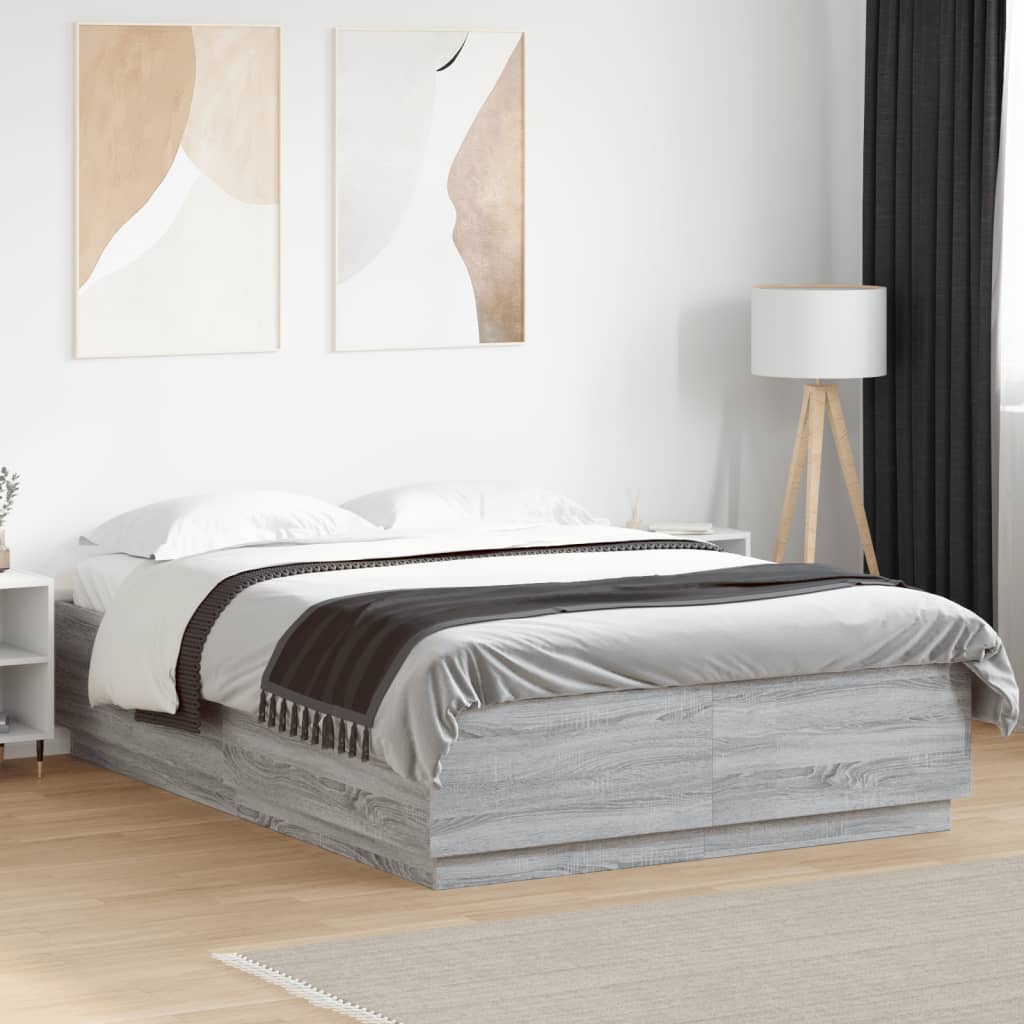 vidaXL Bed Frame Grey Sonoma 150x200 cm King Size Engineered Wood