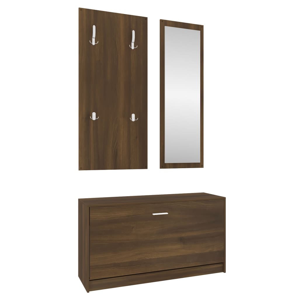vidaXL 3-in-1 Shoe Cabinet Set Brown Oak Engineered Wood