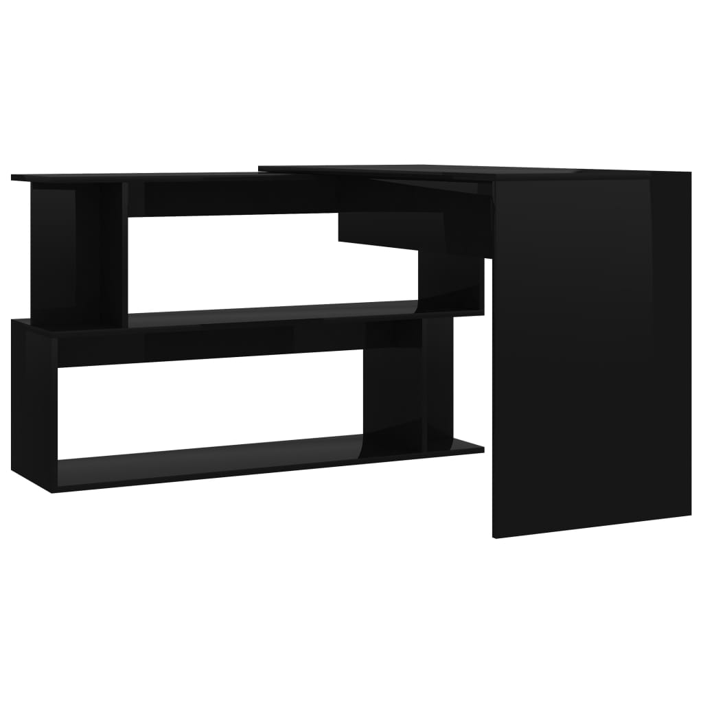 vidaXL Corner Desk High Gloss Black 200x50x76 cm Engineered Wood
