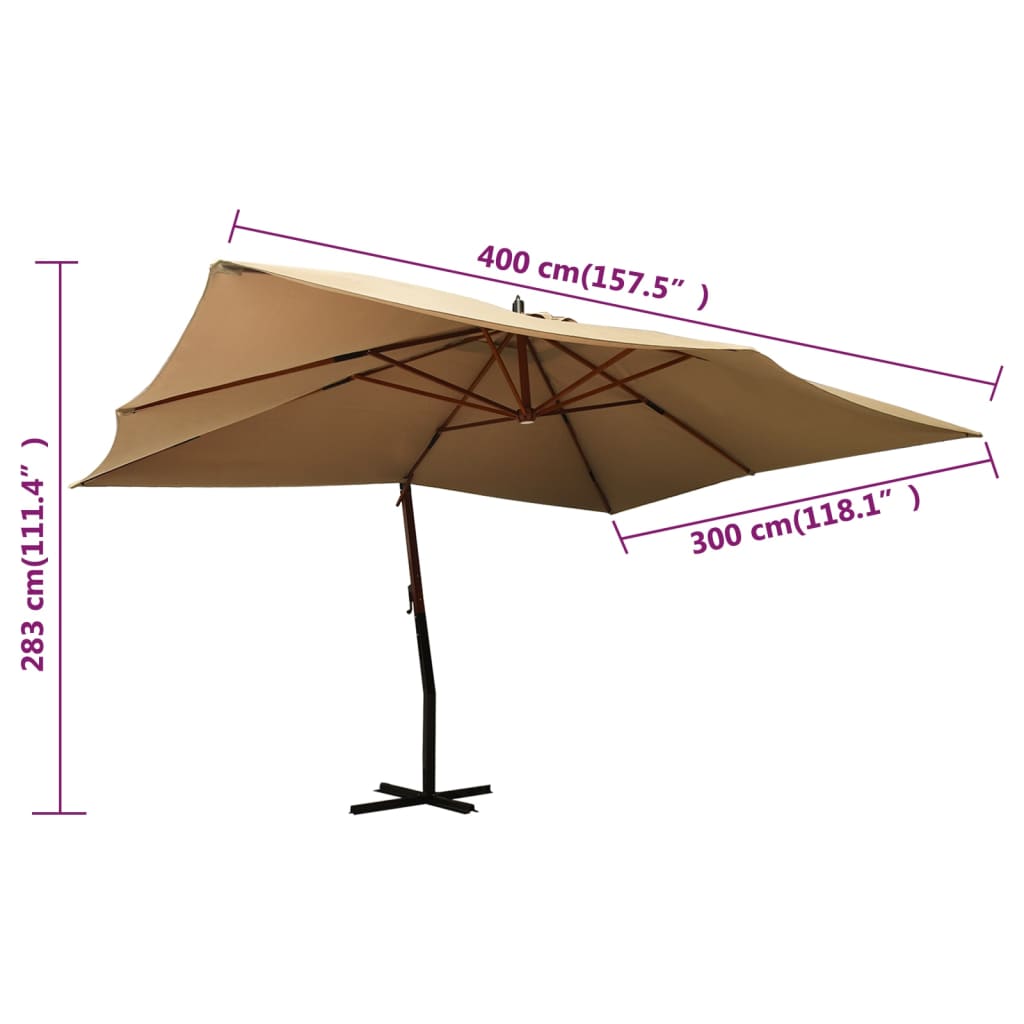 vidaXL Cantilever Umbrella with Wooden Pole 400x300 cm Taupe