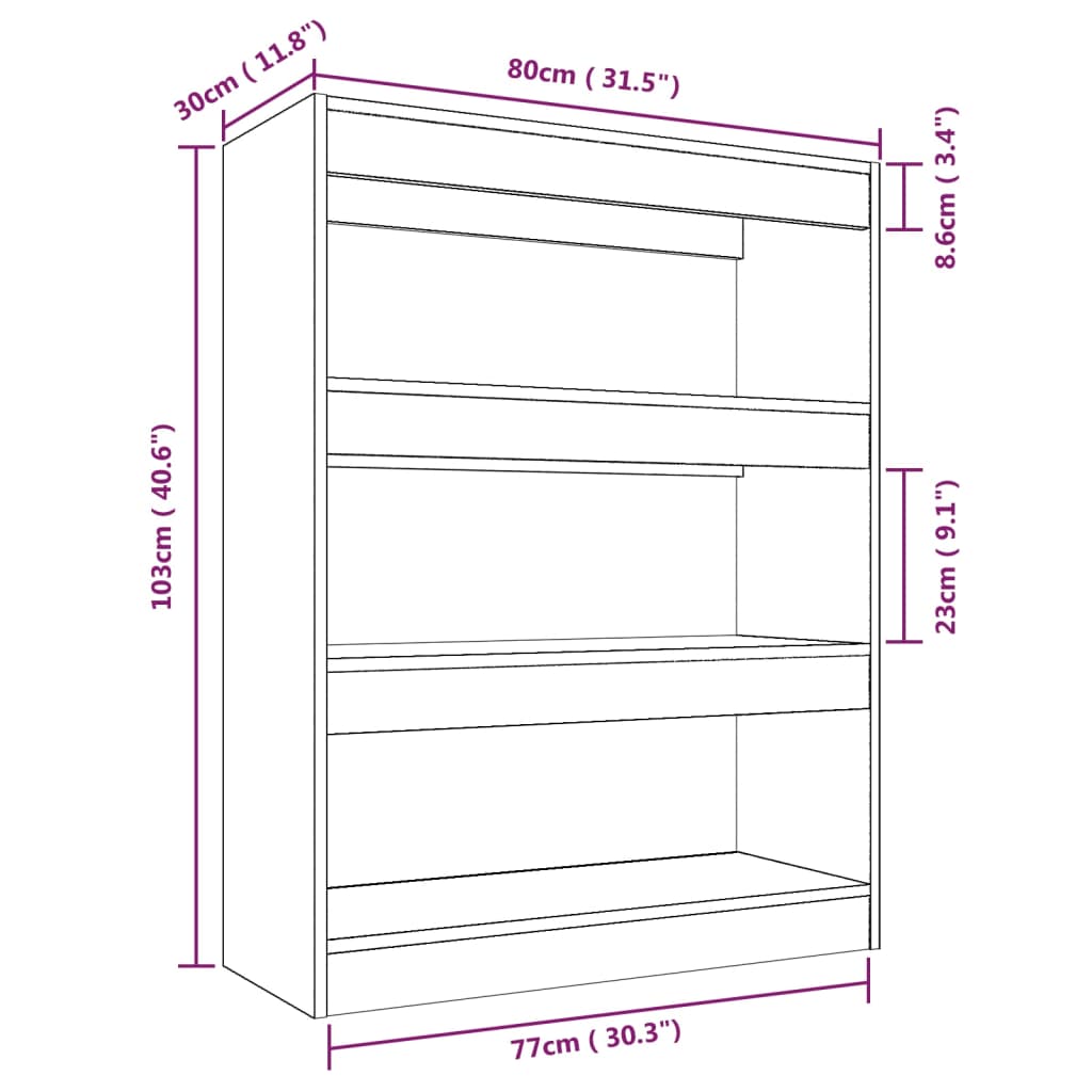vidaXL Book Cabinet/Room Divider Concrete Grey 80x30x103 cm Engineered wood