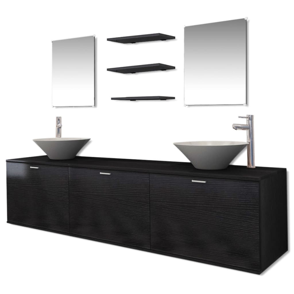 vidaXL Ten Piece Bathroom Furniture Set with Basin with Tap Black