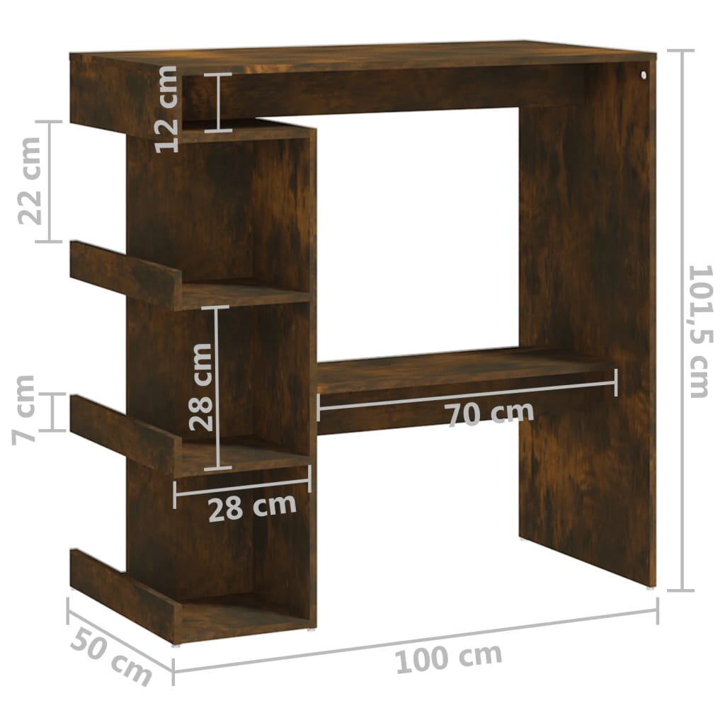 vidaXL Bar Table with Storage Rack Smoked Oak 100x50x101.5cm Engineered Wood