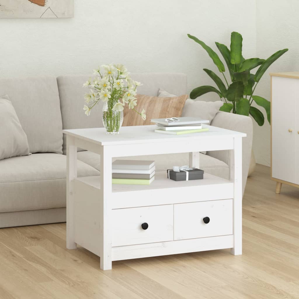vidaXL Coffee Table White 71x49x55 cm Solid Wood Pine