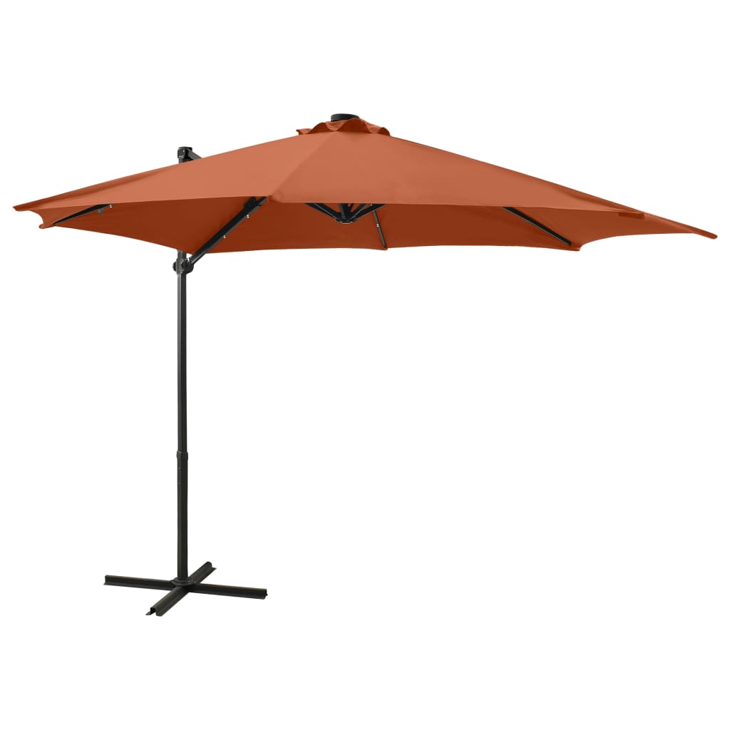 vidaXL Cantilever Umbrella with Pole and LED Lights Terracotta 300 cm