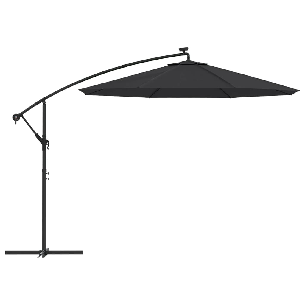 vidaXL Cantilever Umbrella with LED Lights and Steel Pole 300 cm Black