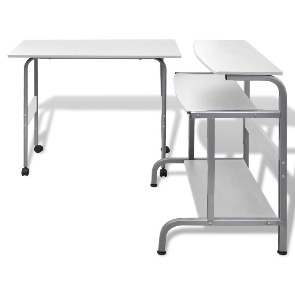 vidaXL 2 Piece Computer Desk with Pull-out Keyboard Tray White