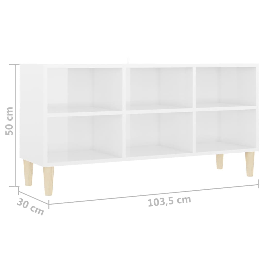 vidaXL TV Cabinet with Solid Wood Legs High Gloss White 103.5x30x50 cm