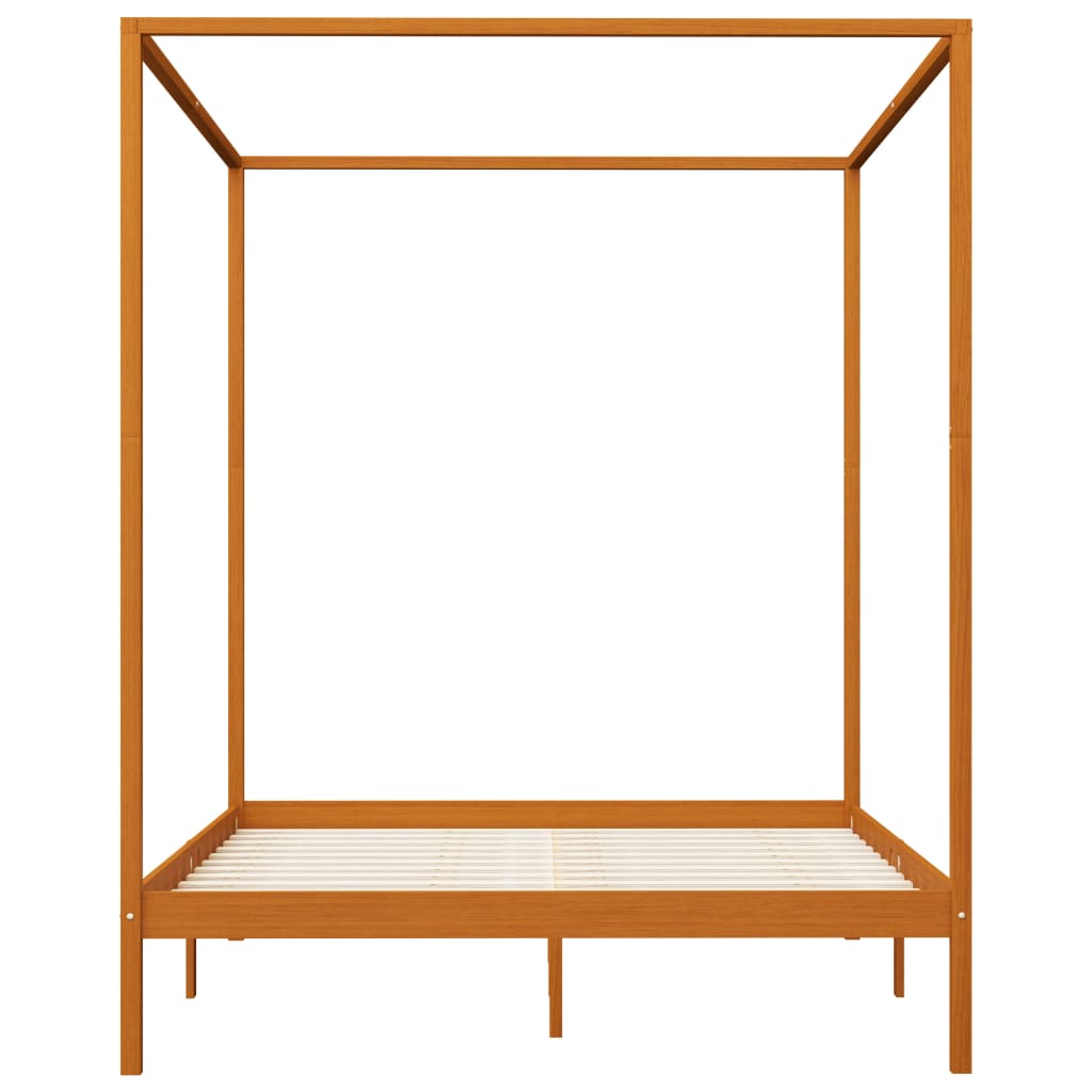 vidaXL Canopy Bed Frame Honey Brown Solid Pine Wood 160x200 cm