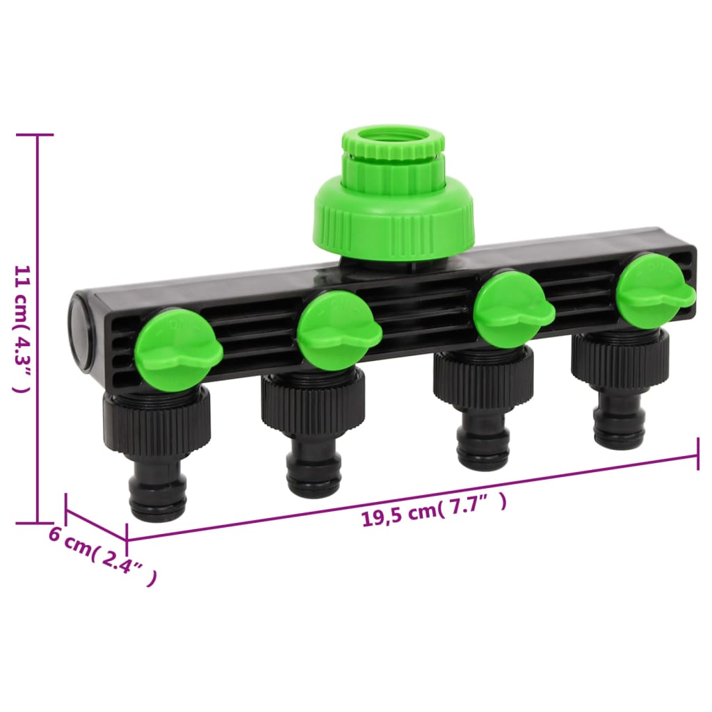 vidaXL 4-Way Tap Adaptor Green and Black 19.5x6x11 cm ABS & PP