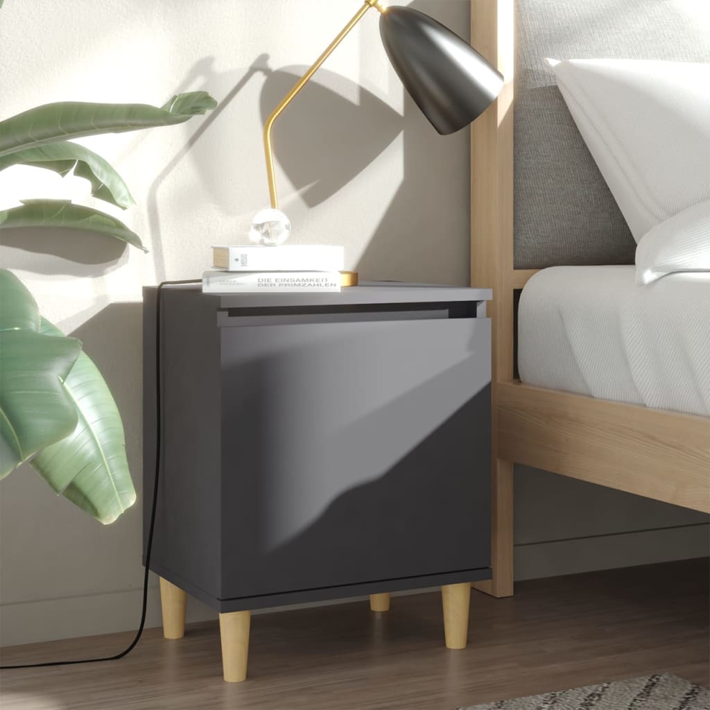 vidaXL Bed Cabinet with Solid Wood Legs Grey 40x30x50 cm