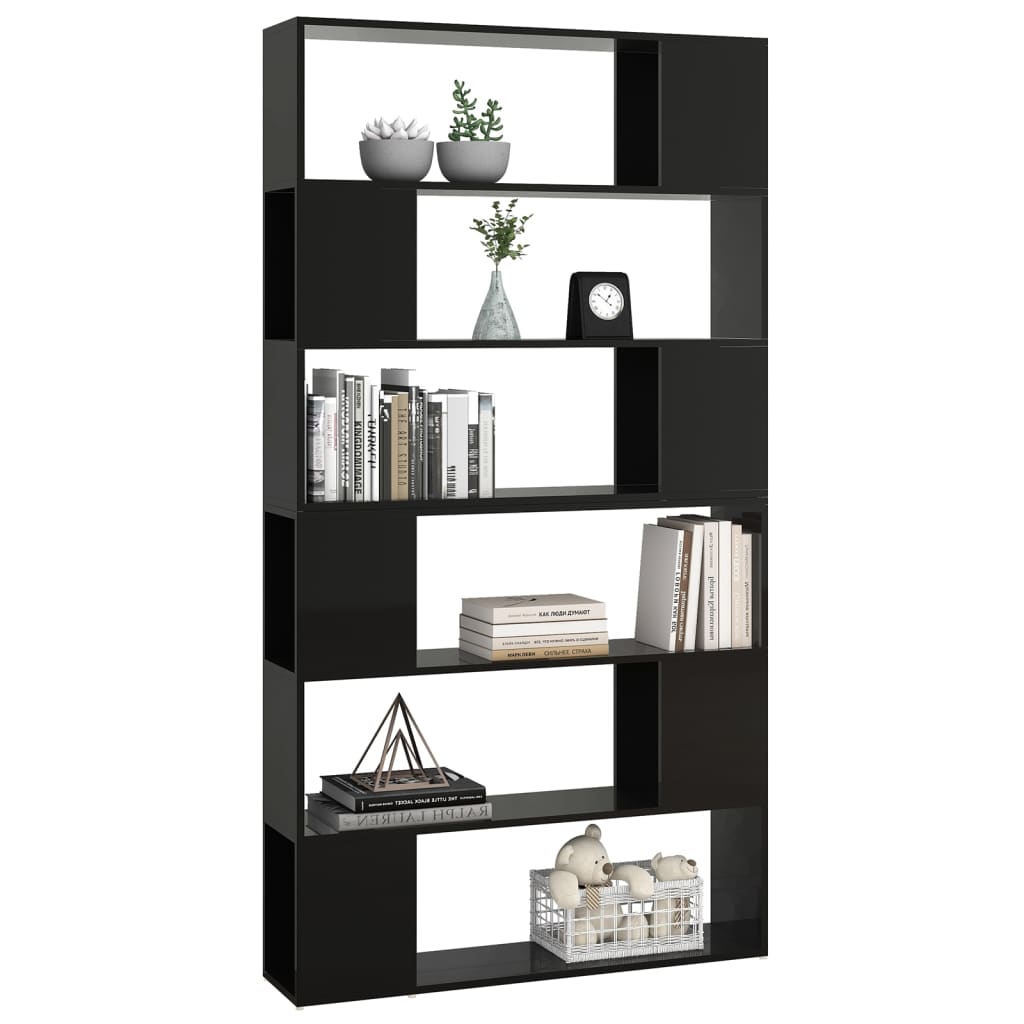 vidaXL Book Cabinet Room Divider High Gloss Black 100x24x188 cm