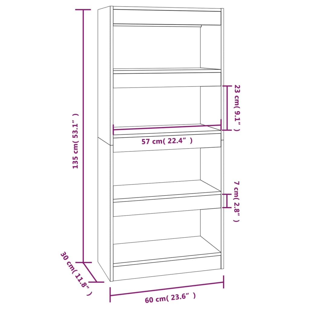 vidaXL Book Cabinet/Room Divider Grey Sonoma 60x30x135 cm Engineered Wood
