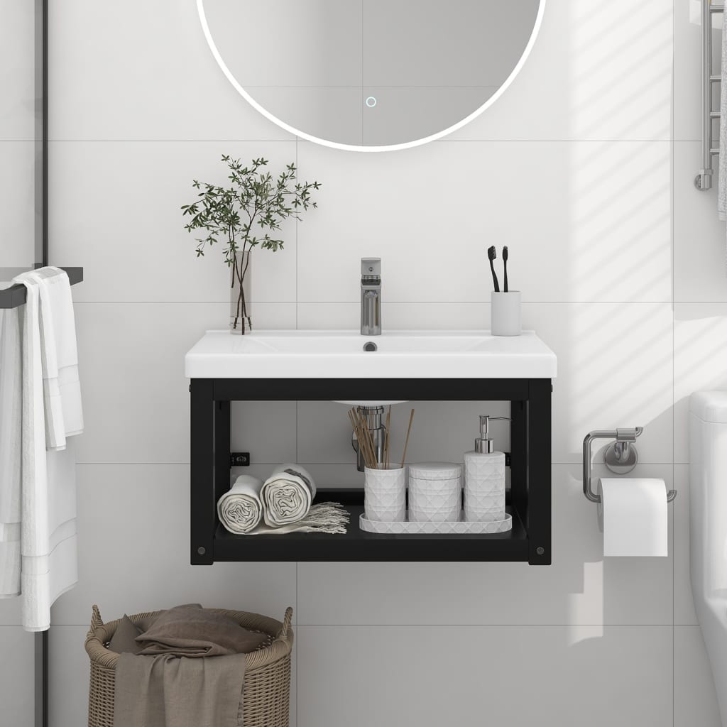 vidaXL Wall-mounted Bathroom Washbasin Frame Black 59x38x31 cm Iron
