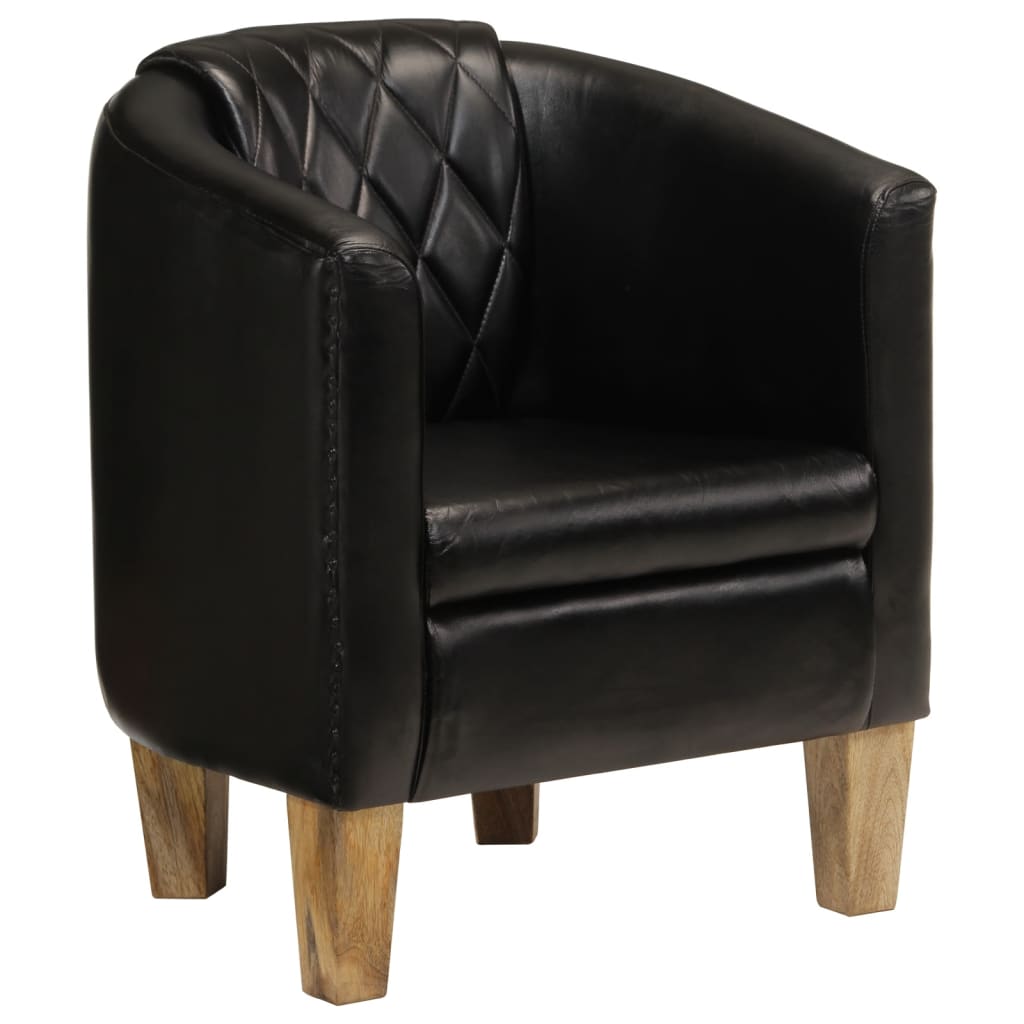 vidaXL Tub Chair Black Real Leather