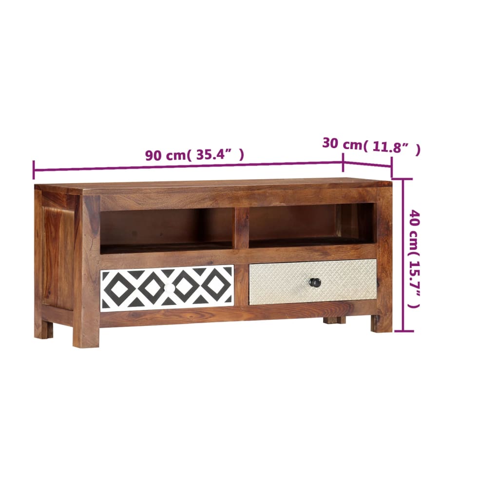 vidaXL TV Cabinet 90x30x40 cm Solid Sheesham Wood
