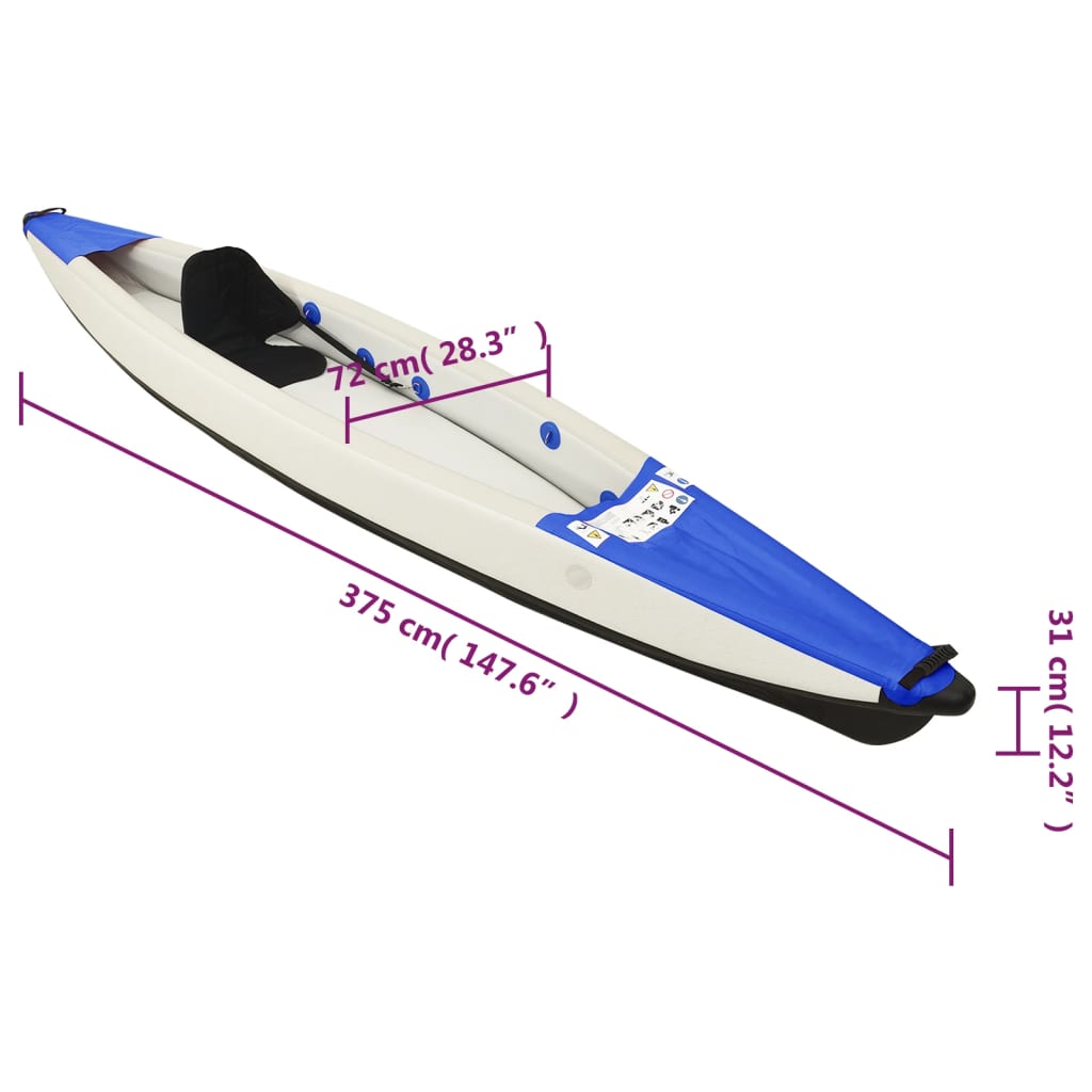 vidaXL Inflatable Kayak Blue 375x72x31 cm Polyester