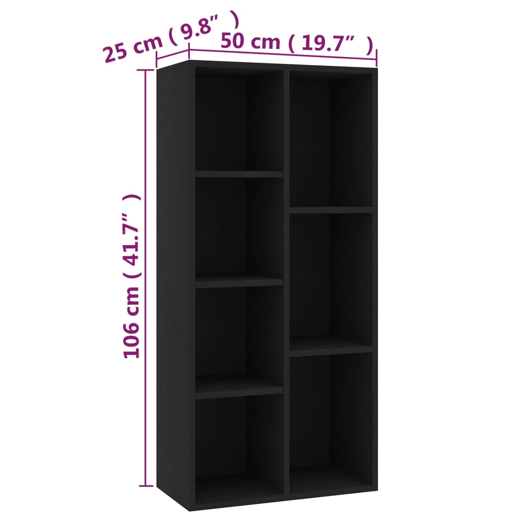 vidaXL Book Cabinet Black 50x25x106 cm Engineered Wood